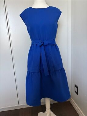 Tory Burch Cobalt Blue Tie-Waist Midi Dress